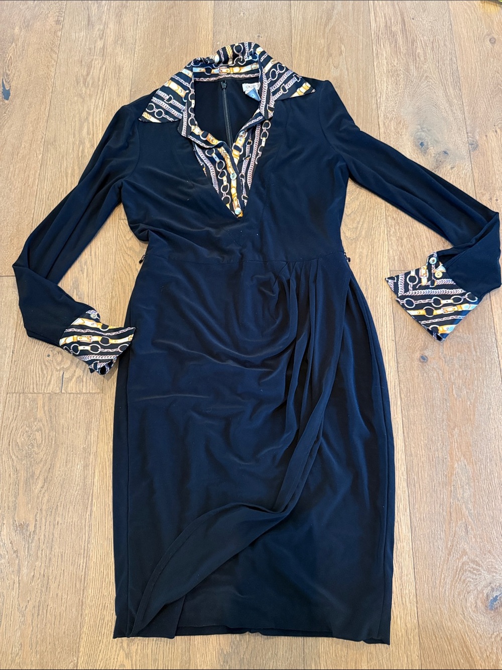 Caché Faux Wrap Dress with Silk Chain Collar - 4